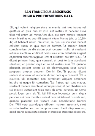 San Franciscus Assisiensis - Regula pro eremitoriis data