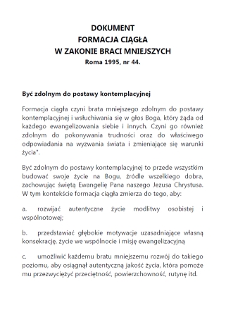 Dokument "Formacja ciągła w Zakonie Braci Mniejszych"