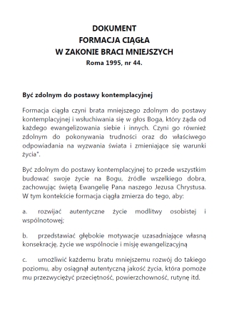 Dokument "Formacja ciągła w Zakonie Braci Mniejszych"