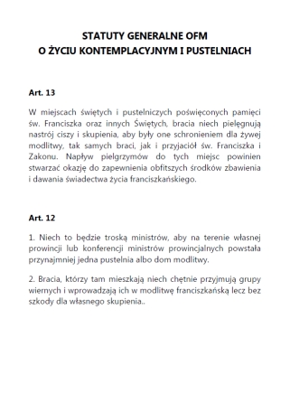 Statuty Generalne OFM o życiu kontemplacyjnym i pustelniach
