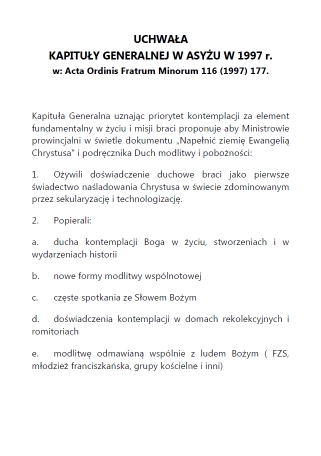 Uchwała Kapituły Generalnej OFM w Asyżu w 1997 r.